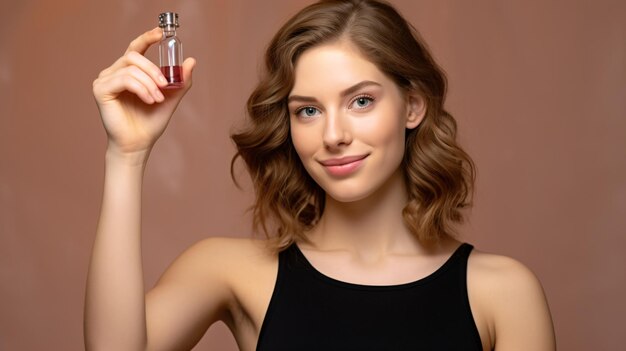 Elegant Charm Portrait of Woman with Serum Bottle