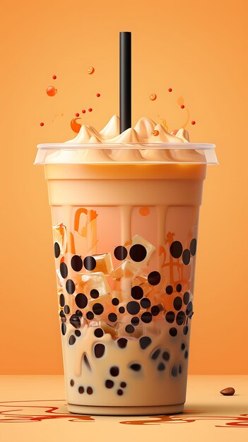 Photo elegant chinese bubble tea tapioca pearls grass jelly pudding neon c trending background layout