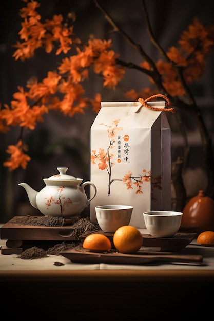 Elegant Chinese Puer Tea Oud Puer Cakes Oranje Snijden Fortune Cooki Trending achtergrond lay-out