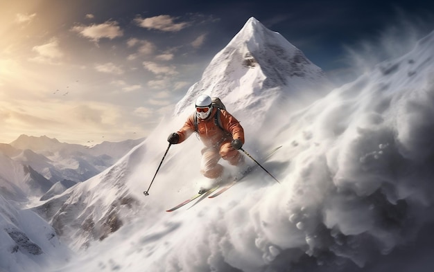 Elegant Chinese Skier Glides Gracefully Generative AI