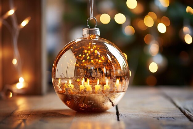 Foto elegante bauble glass natalizio creato con ai generativa