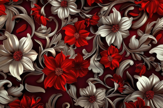 elegant christmas cherry red baroque repeating flower