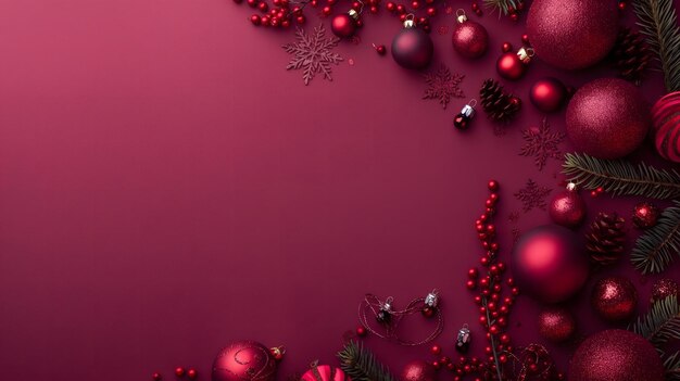 Elegant Christmas Decorations on a Festive Burgundy Background