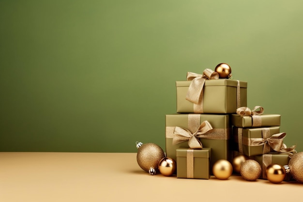 Elegant christmas gifts and ornaments copy space