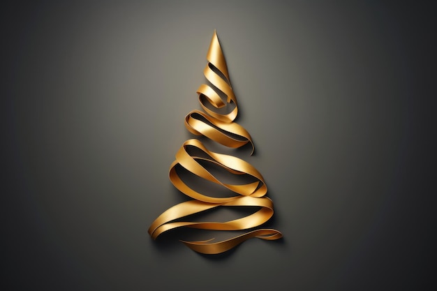 Elegant Christmas tree symbol made of golden ribbon