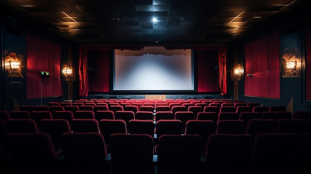 elegant cinema with red velvet and leather chairs