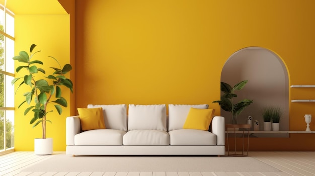elegant classic fresh yellow color tone living room with arch decoration generative ai aig27