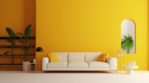 Elegant classic fresh yellow color tone living room with arch decoration generative ai aig27