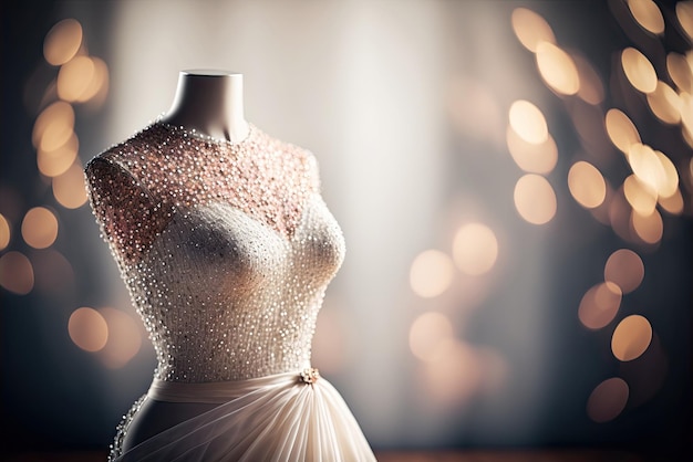 Elegant classic shimmery wedding dress on hanger Dreamy light Generative AI