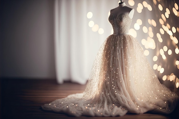 Элегантное классическое свадебное платье на вешалке Естественный свет Генеративный искусственный интеллект