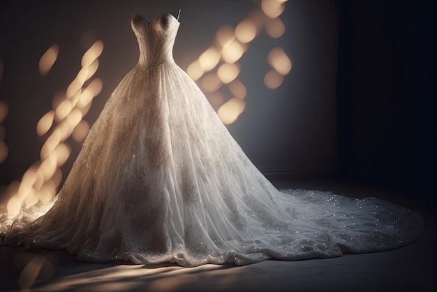 Elegante abito da sposa classico su appendiabiti luce naturale ai generativa