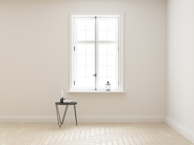 elegant classy white room with classic window and coffee table