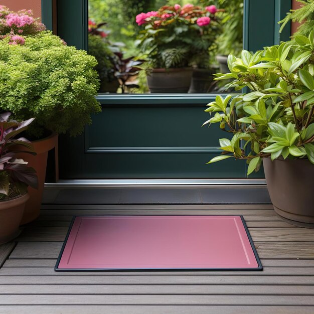 Elegant coir and floral doormat in pink and green