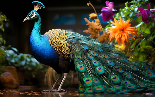 Photo elegant colourful peacock