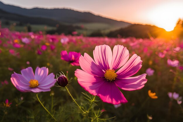 Foto un cosmo elegante all'alba nel campo