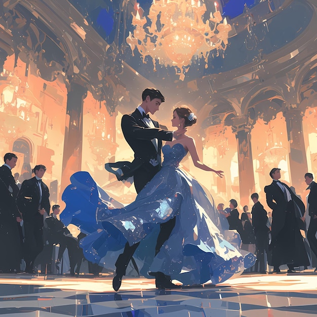 Elegant Couple Dancing at Grand Ball