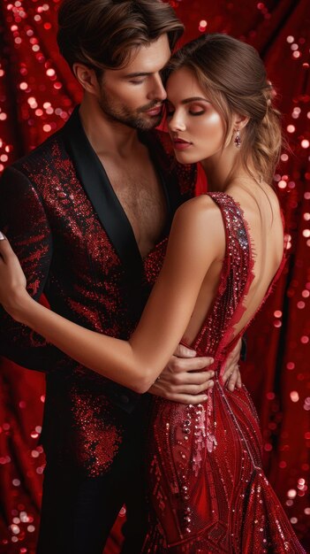 Elegant Couple in Red Dresses