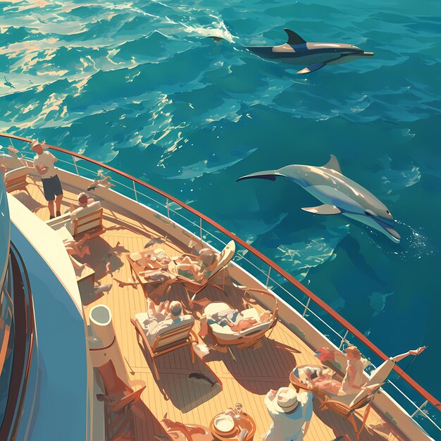 Photo elegant cruise experience with dolphin spectacle