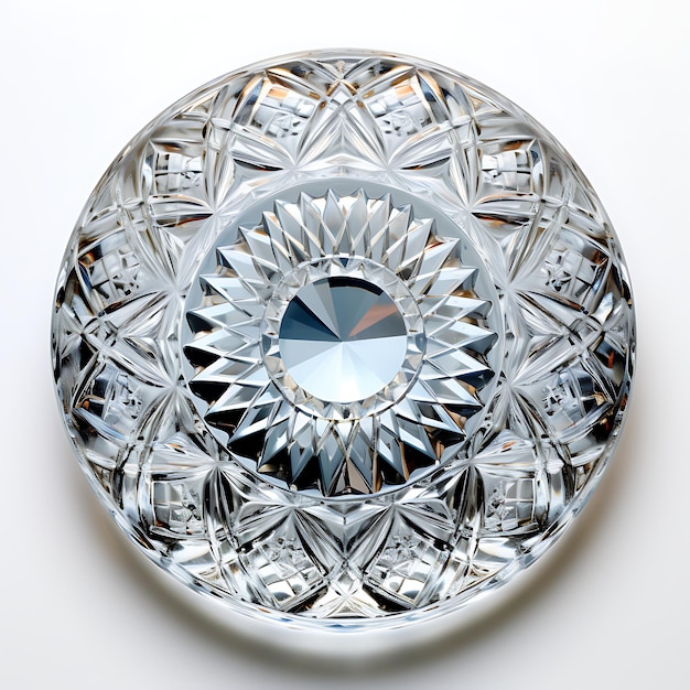 Elegant crystal cut glass dinner plate square shape intricate geomet creative concept idea design