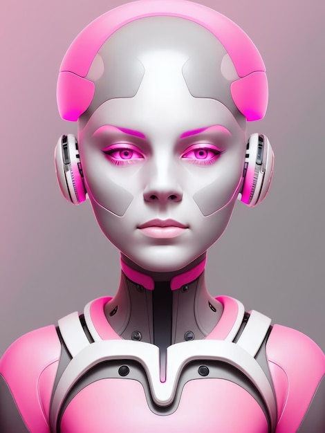 Foto elegant cyborg meisje in roze neon licht