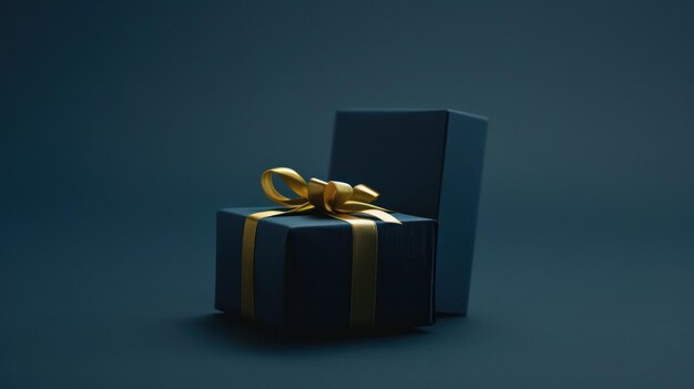 Elegant Dark Blue Gift Box with Gold Ribbon Luxury Surprise for Special Occasions Top View Monoch