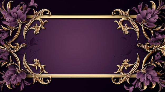 Elegant decorative golden frame floral violet banner design