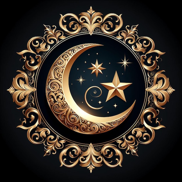 Photo elegant design featuring crescent moon and star