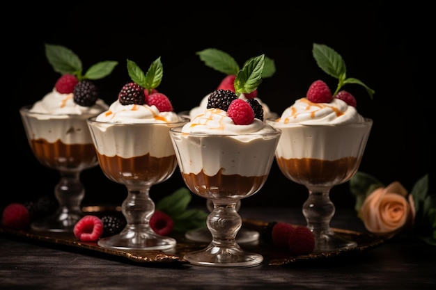 Elegant dessert glasses filled with creamy delight