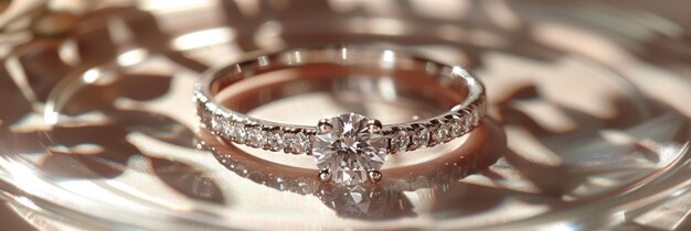 Photo elegant diamond engagement ring bathed in warm sunlight