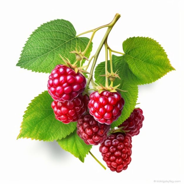 Elegant Digital Airbrushed Raspberries On White Leaf