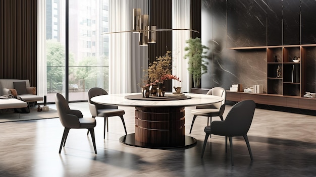 Elegant dining room design Interior of dining room with table and chairs