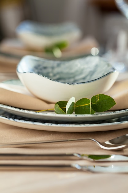 Elegant dinner table served for banquet event