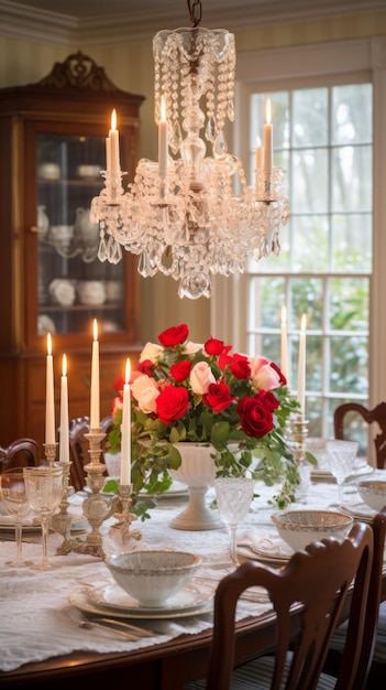 Elegant Dinning Room With Chandelier