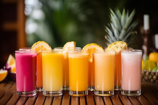 An elegant display of juices at a wedding reception