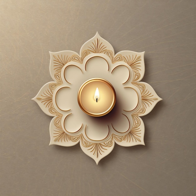 An elegant Diwali rangoli pattern in muted gold and ivory tones