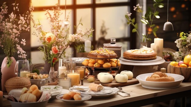 Elegant Easter Brunch Table Setting with Sunlight