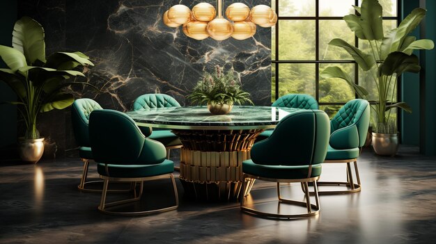 Elegant eetkamerontwerp Interieur van de eetkamer met tafel en stoelen