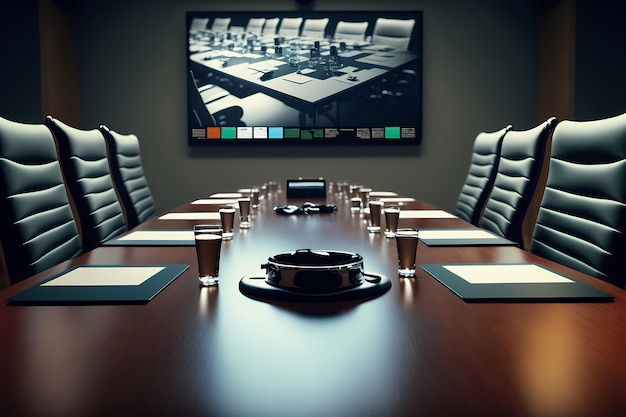 Elegant empty meeting boardroom with presentation Conference table of management corporate business