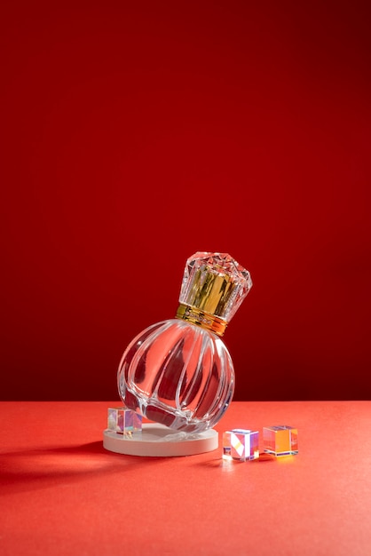 Elegant empty perfume bottle still life