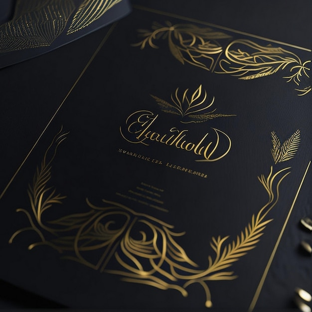 Elegant en luxueus met gouden folie geembossed logo mockup op zwart papier