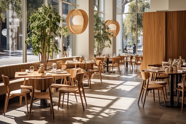 Elegant en minimalistisch restaurant interieurontwerp met houten meubels