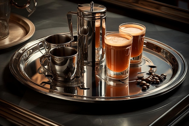 Foto un elegante set di espresso disposto su un vintage tray