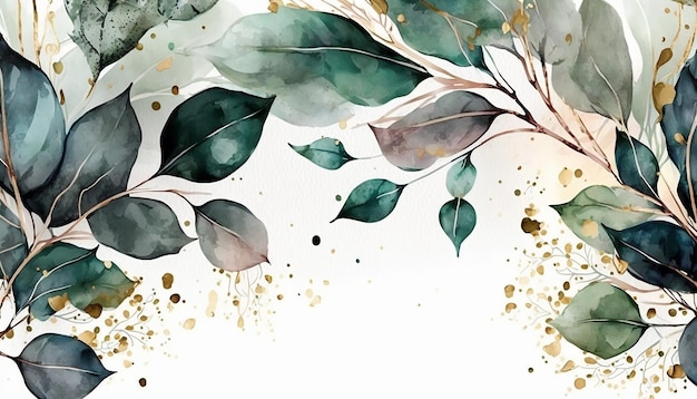 Elegant eucalyptus leaves background frame watercolor Generative AI