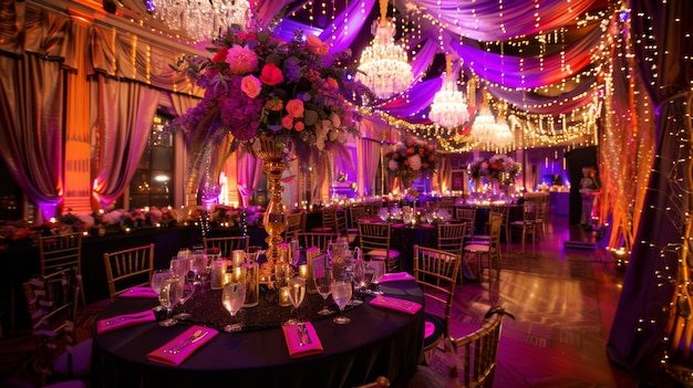 Photo elegant evening banquet in a lavishly decorated hall