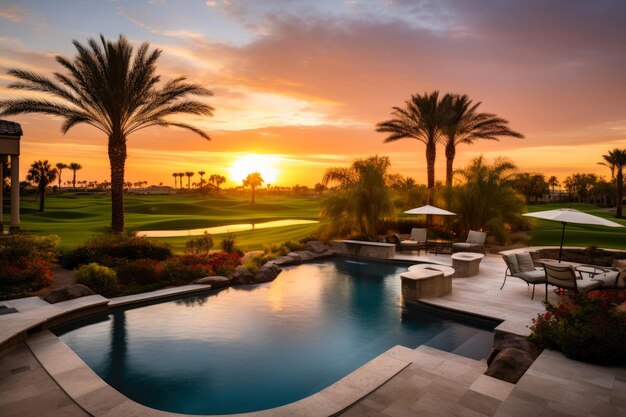 Elegant Evening by the Mansion's Pool