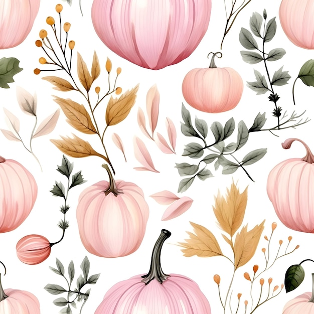 Elegant Fall Illustration Watercolor Pumpkin Pattern in Soft Tones