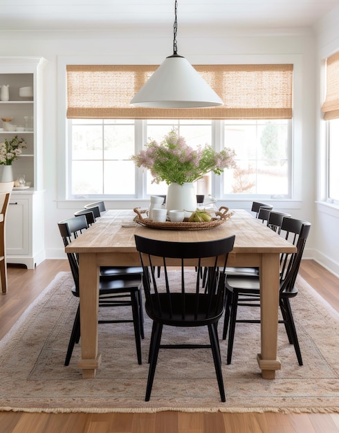 Elegant Farmhouse Dining Room With Neutral Colors