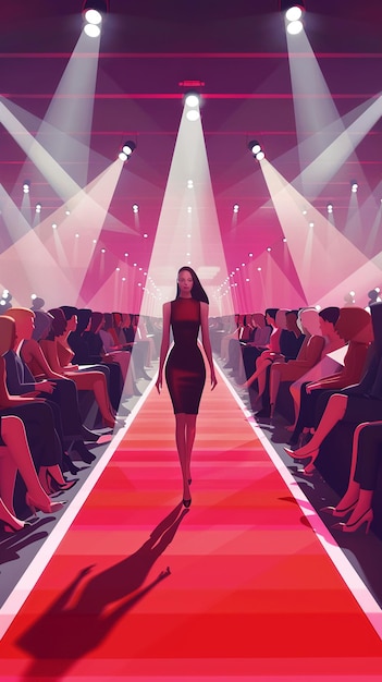 Photo elegant fashion show runway models and lights 3d flat design