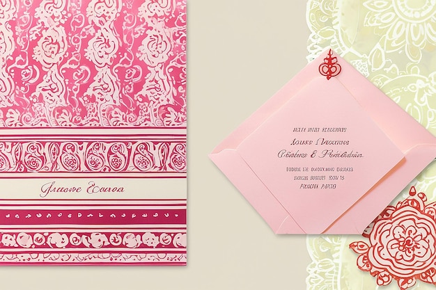 Elegant Fassi Henna Wedding Invitation in Pink Moroccan Charm