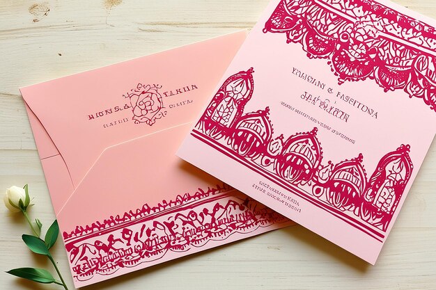 Elegant Fassi Henna Wedding Invitation in Pink Moroccan Charm